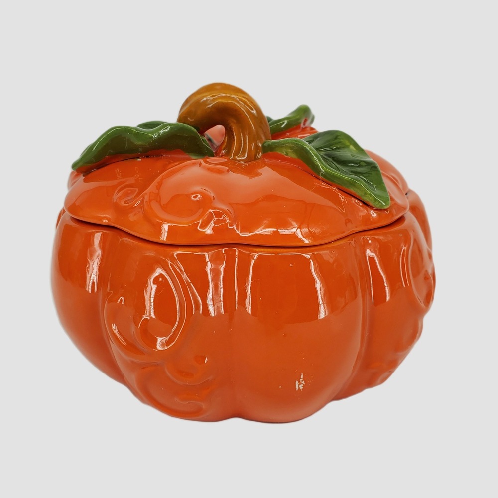 Xiehong Ceramics Orange Pumpkin Lidded Jar Fall Thanksgiving Harvest Decor‎ New